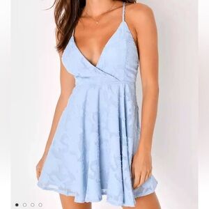 Lulus Days of Beauty Burnout Floral Skater Dress Dusty Blue